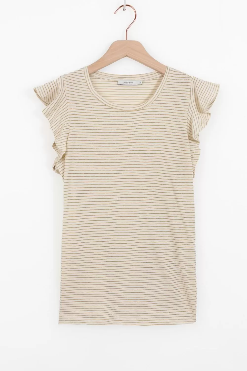Dames Sissy-Boy T-Shirts En Tops>Goud Gestreepte Top Met Ruffles