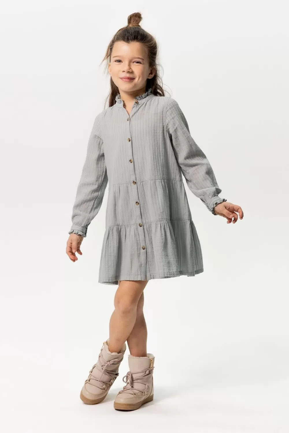 Kids Sissy-Boy Jurken>Grijsblauwe Jurk Met Knoopjes En Ruffles