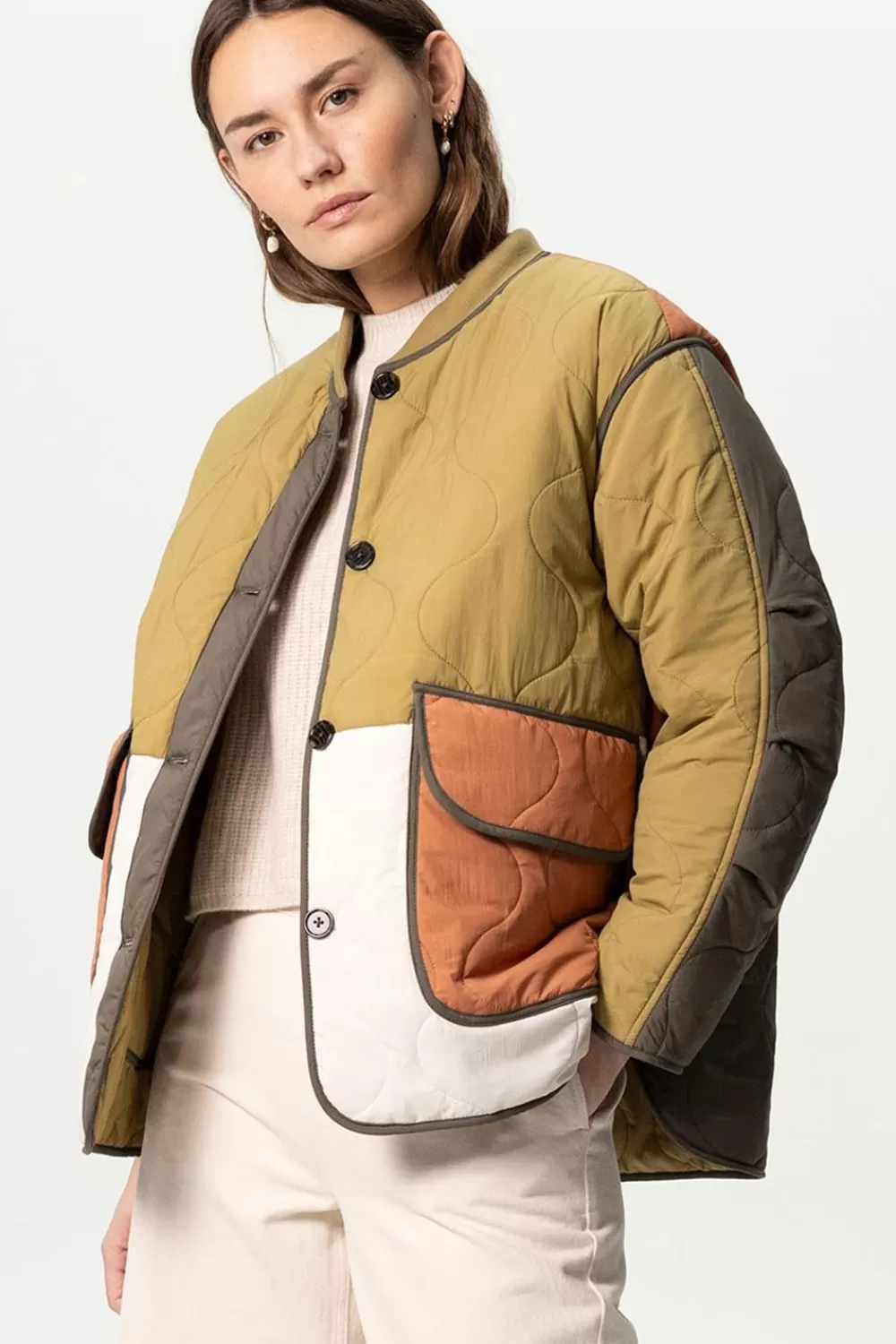 Dames Sissy-Boy Jassen>Multicolour Doorgestikt Colourblock Jasje